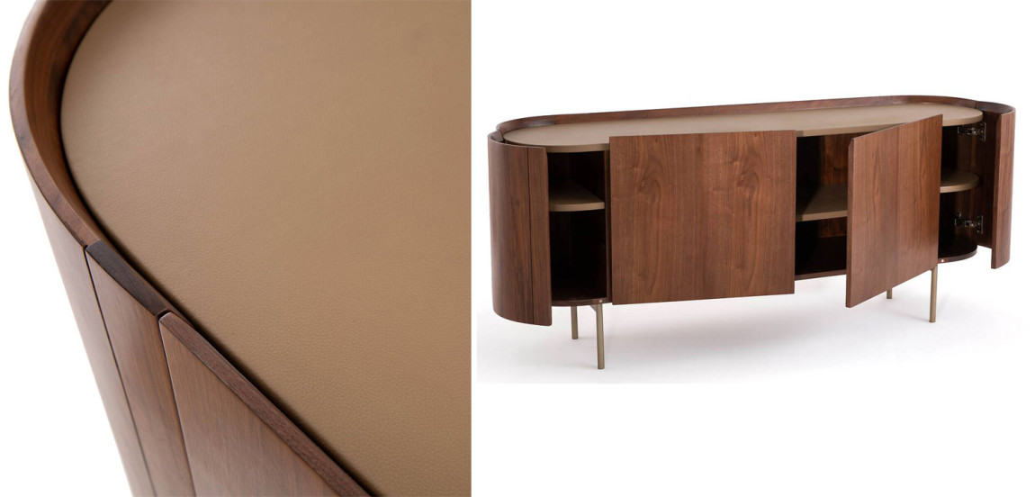 Комод округлой формы Walnut and Leather массив ореха и столешница из натуральной кожи