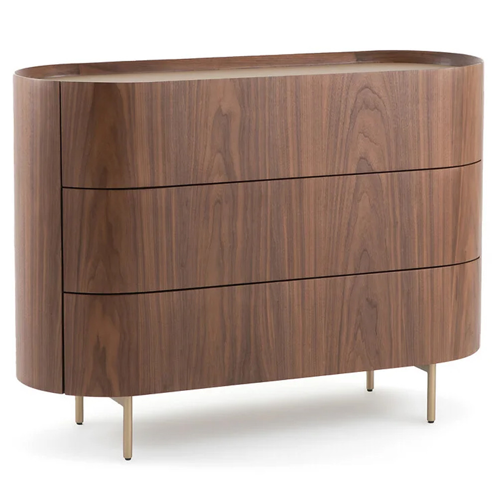 Комод округлой формы с тремя ящиками Walnut and Leather