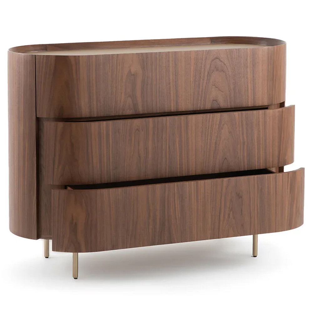 Комод округлой формы с тремя ящиками Walnut and Leather