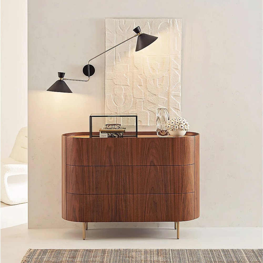 Комод округлой формы с тремя ящиками Walnut and Leather