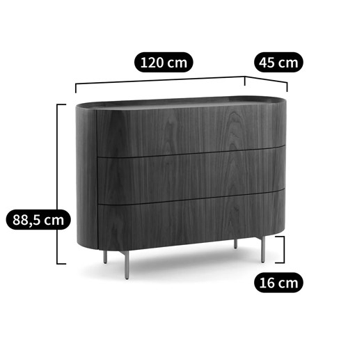 Комод округлой формы с тремя ящиками Walnut and Leather