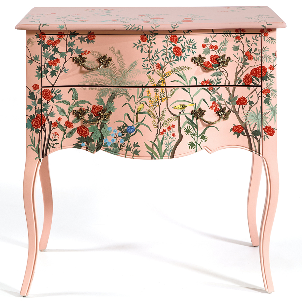 Комод розовый с росписью Цветы L.XV CHEST OF DRAWERS Flowers