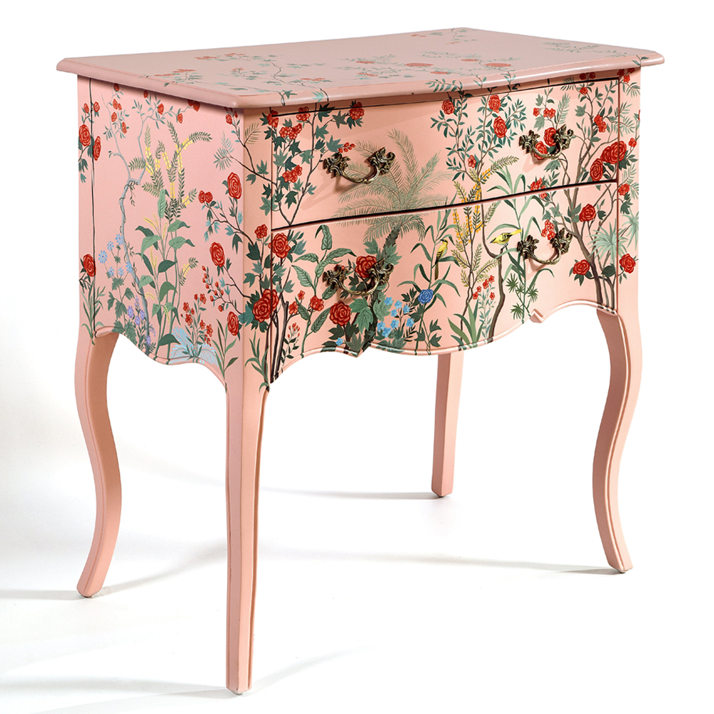 Комод розовый с росписью Цветы L.XV CHEST OF DRAWERS Flowers