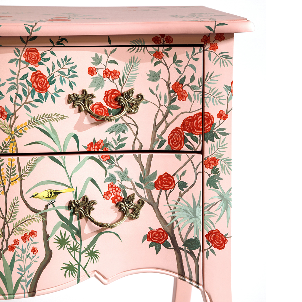 Комод розовый с росписью Цветы L.XV CHEST OF DRAWERS Flowers