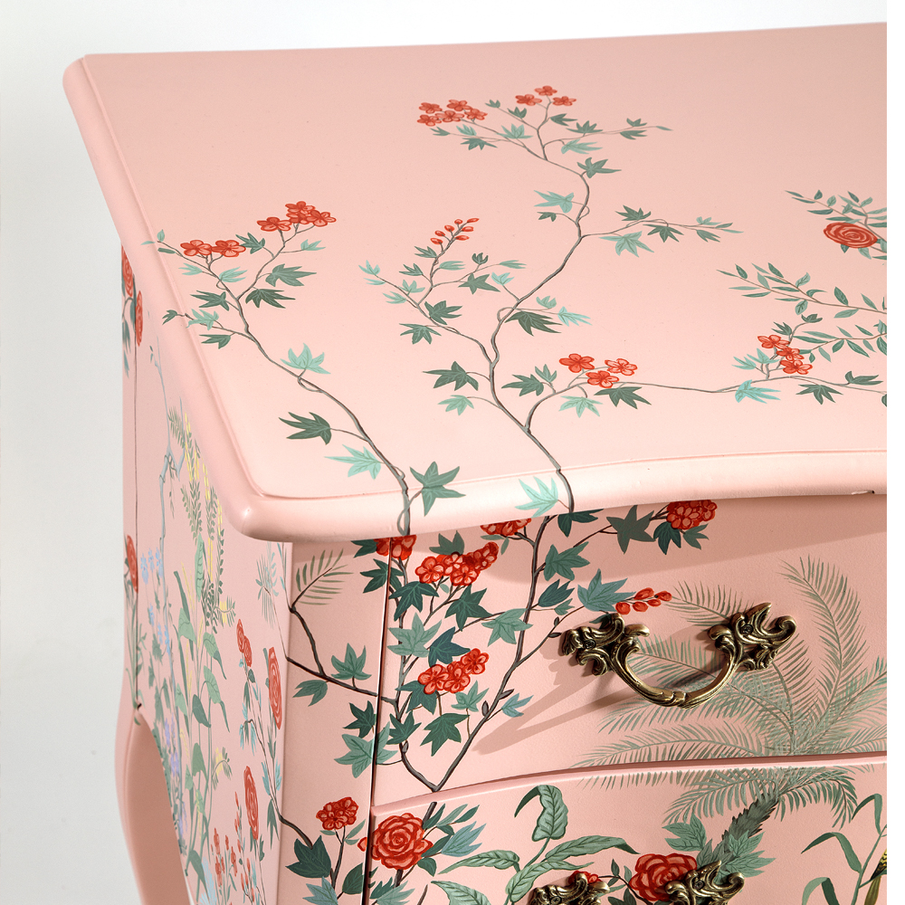 Комод розовый с росписью Цветы L.XV CHEST OF DRAWERS Flowers