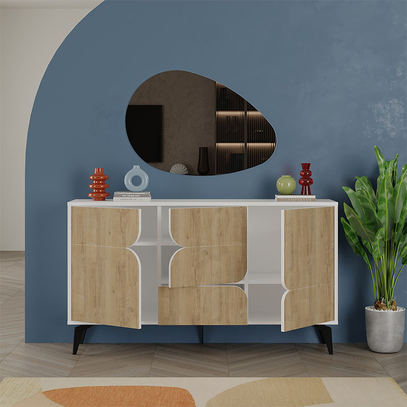 Комод с 3-мя дверцами и выдвижным ящиком цвета светлый дуб SPARK CONSOLE WHITE