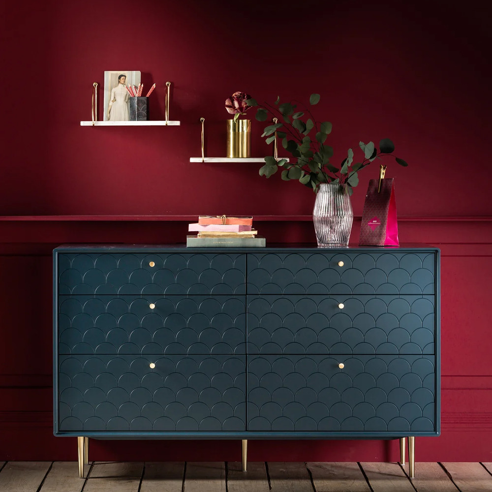 Комод с 6 выдвижными ящиками Scale Ornament Blue Chest of Drawers