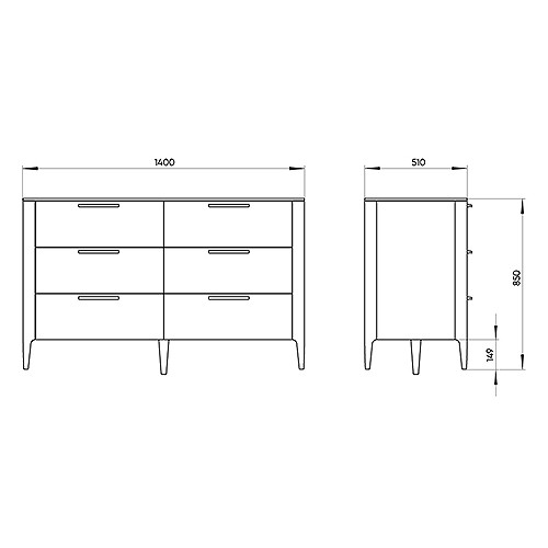 Комод с 6-ю выдвижными ящиками Type ширина 140 см