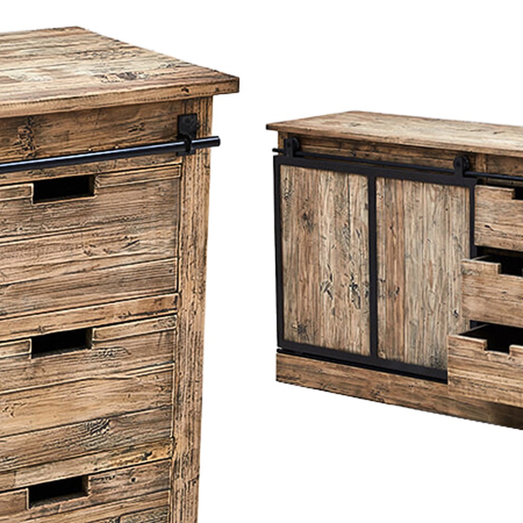 Комод с 6-ю ящиками и раздвижной дверцей лофт Ernesto Wood Commode