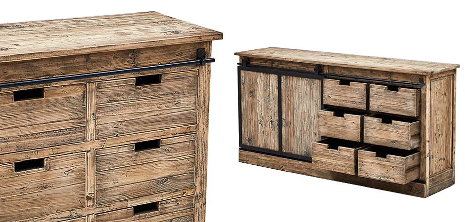 Комод с 6-ю ящиками и раздвижной дверцей лофт Ernesto Wood Commode