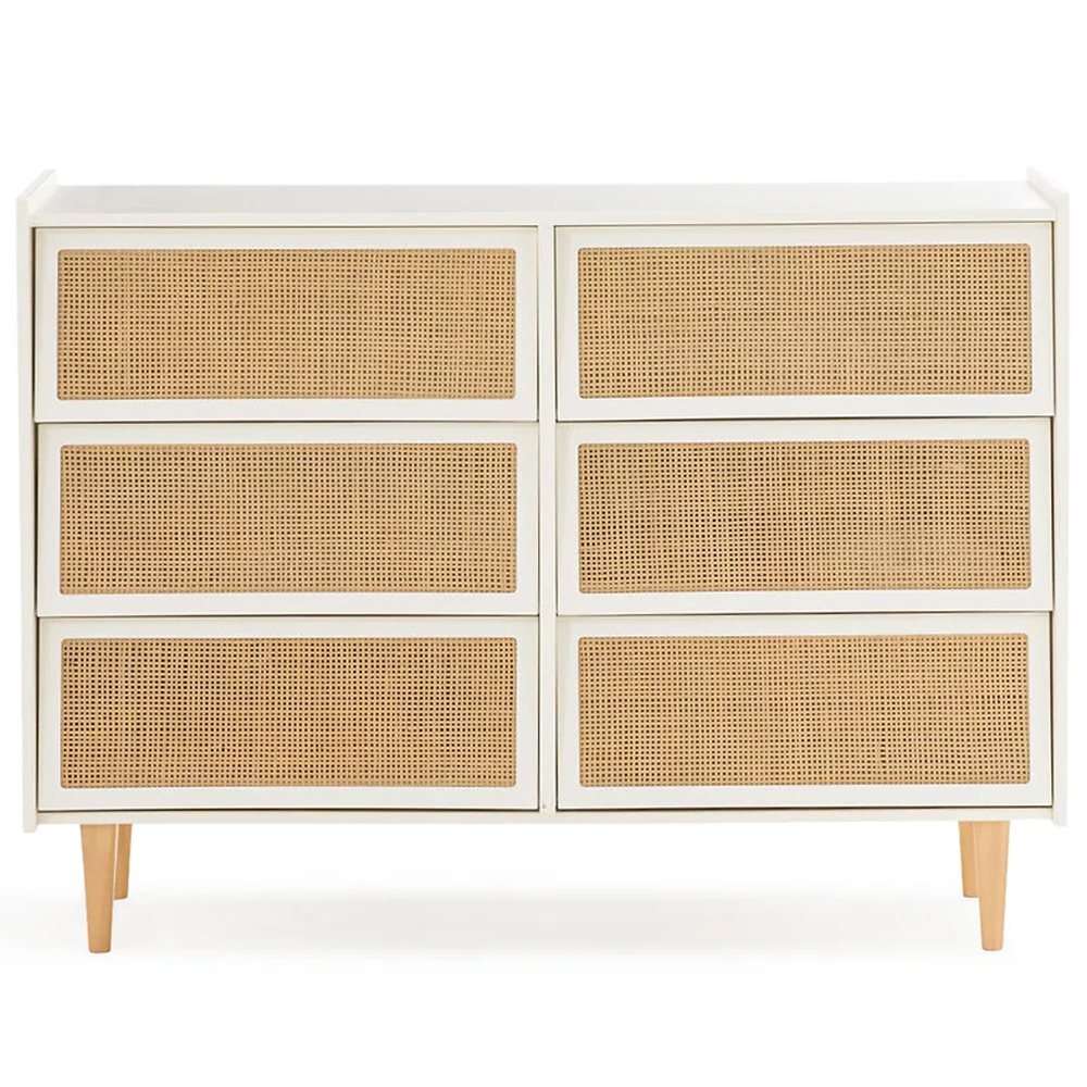 Комод с 6-ю ящиками из плетеного ротанга Remi Cream Wicker Furniture