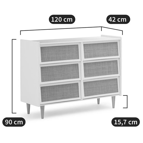 Комод с 6-ю ящиками из плетеного ротанга Remi Cream Wicker Furniture