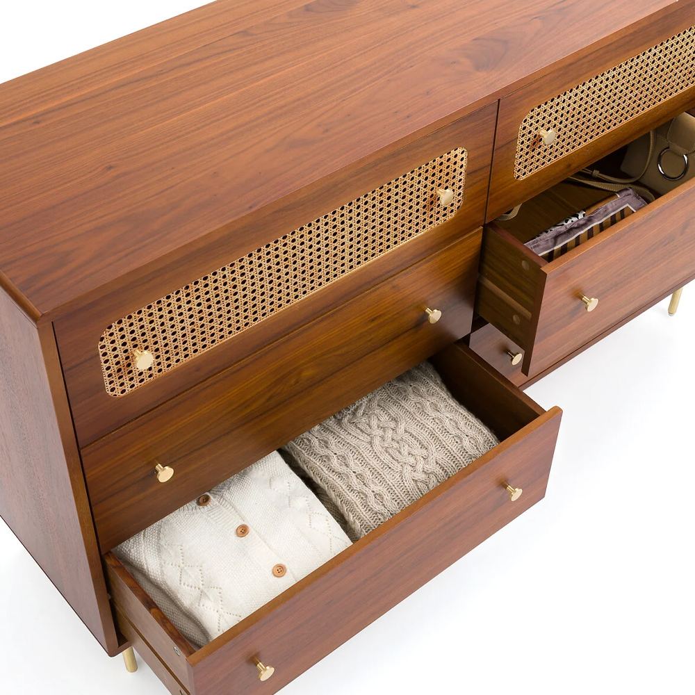 Комод с 6-ю ящиками с декором из ротанга Degarmo Chest of Drawers