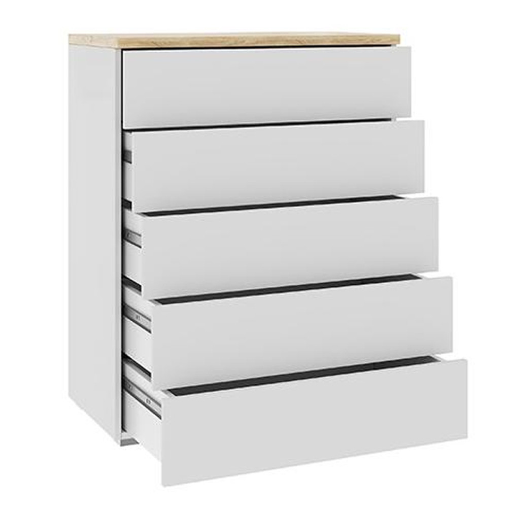 Комод с белым глянцевым фасадом с 5-ю ящиками Grace of Furniture