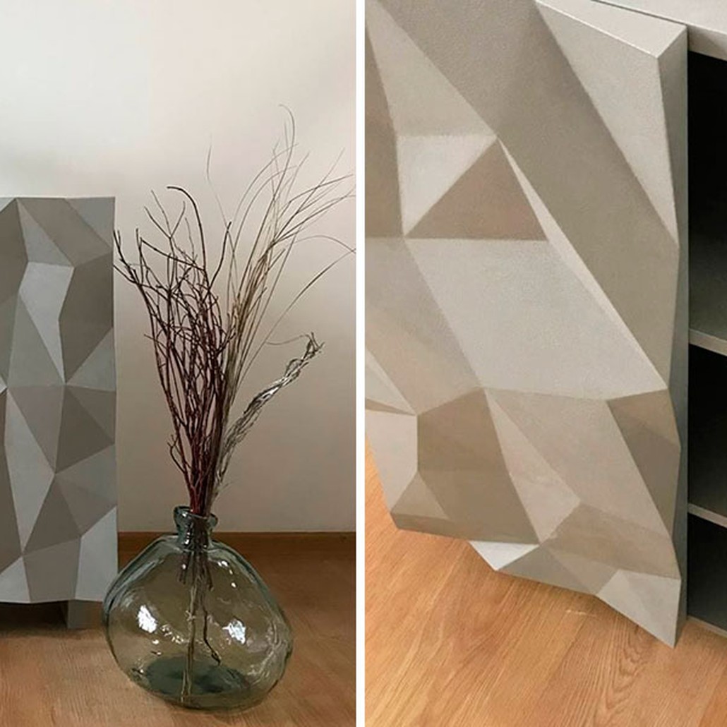 Комод с большими угловыми фигурами с одной секцией, 2 полки Geometric Greece