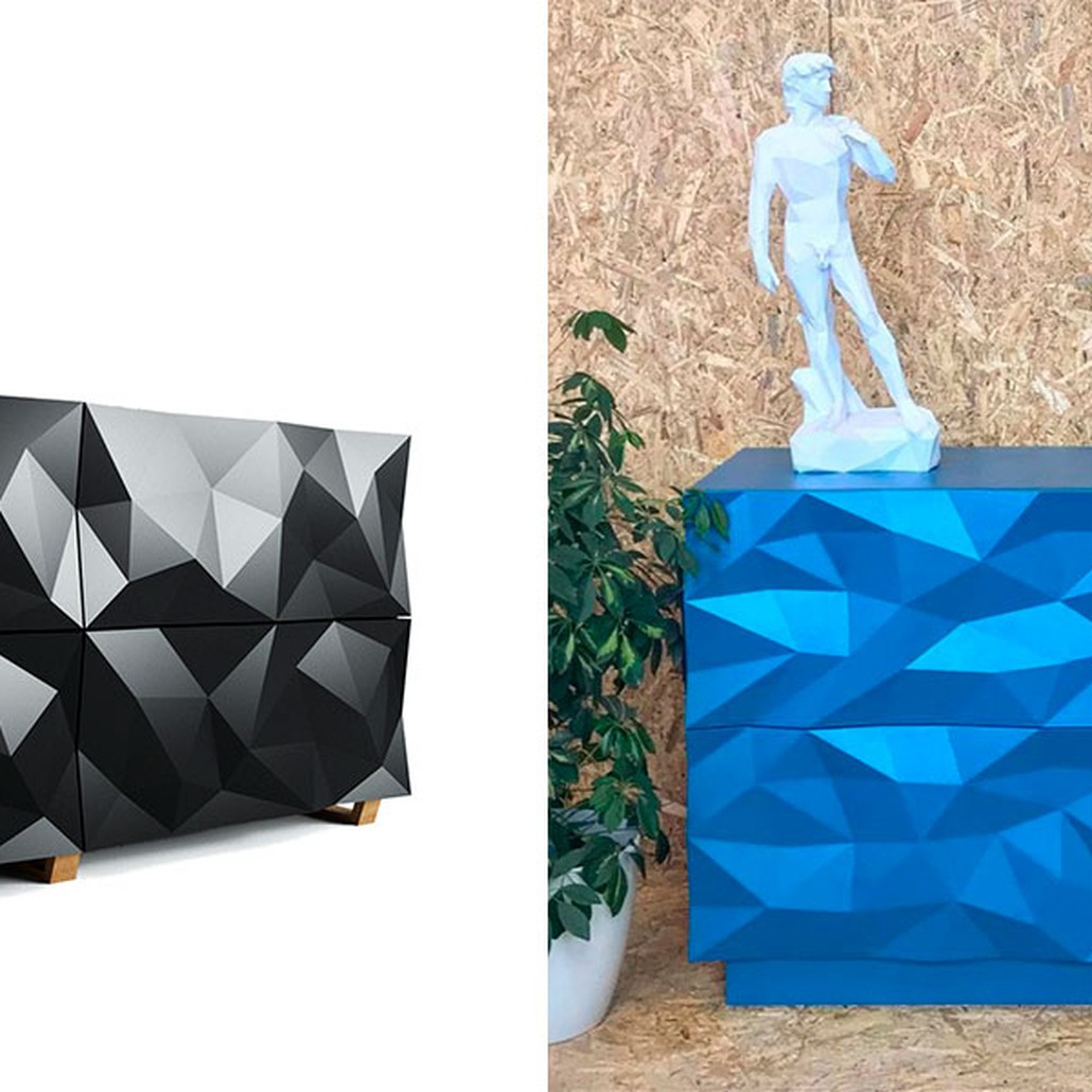 Комод с большими угловыми фигурами, две секции, 2 полки Geometric Greece
