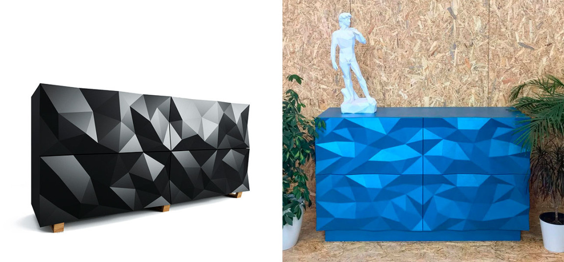 Комод с большими угловыми фигурами, две секции, 2 полки Geometric Greece