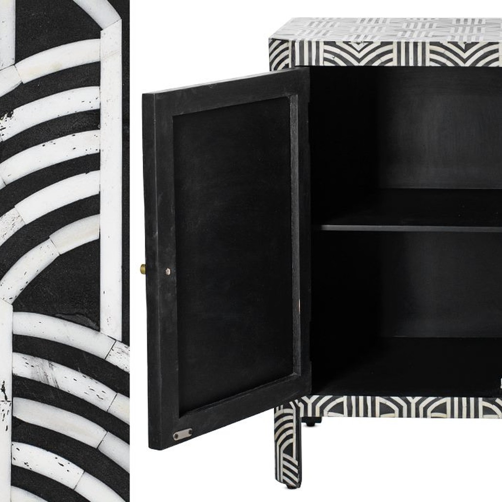 Комод с геометрическим рисунком инкрустация костью Antique Look Bone Inlay Buffet Table in Black Color