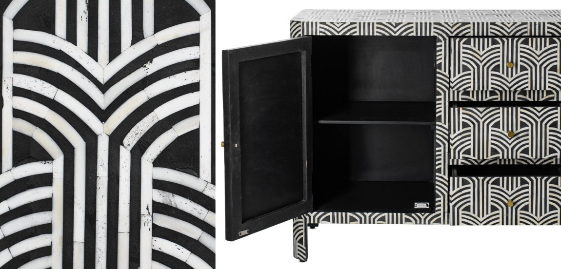 Комод с геометрическим рисунком инкрустация костью Antique Look Bone Inlay Buffet Table in Black Color