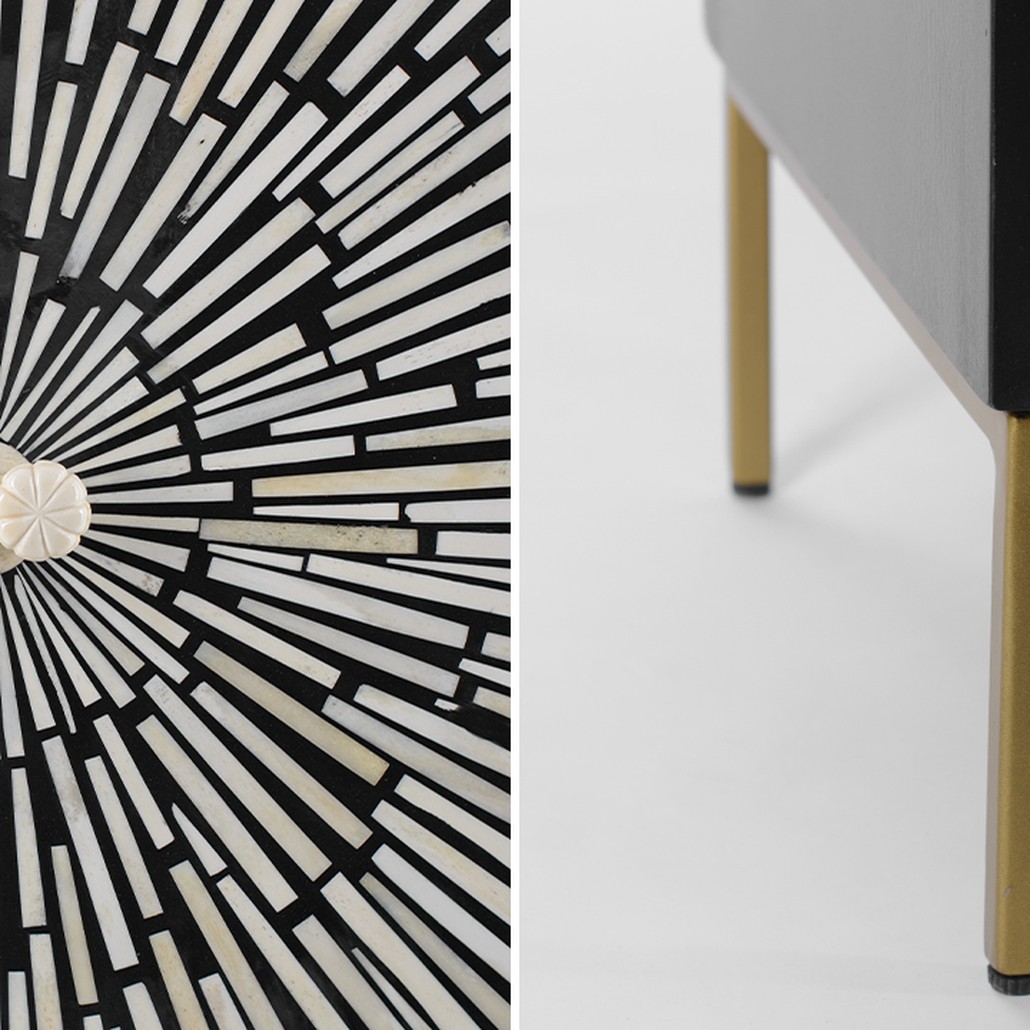 Комод с инкрустацией костью Bone Inlay White Rays black Черно-белый