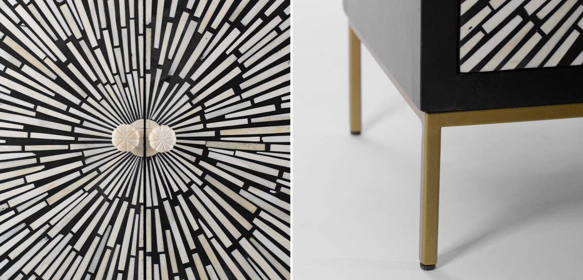 Комод с инкрустацией костью Bone Inlay White Rays black Черно-белый