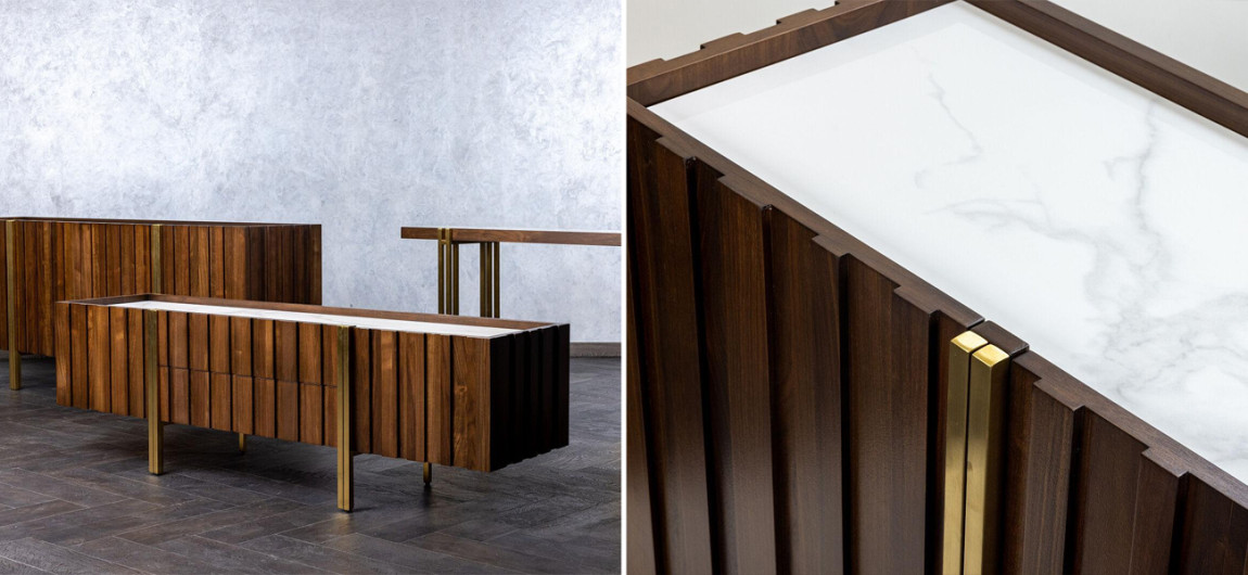 Комод с мраморной столешницей Walnut Veneer