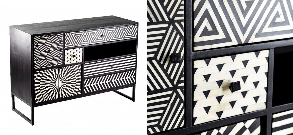 Комод с орнаментом инкрустированный костью Bone Inlay 115 см