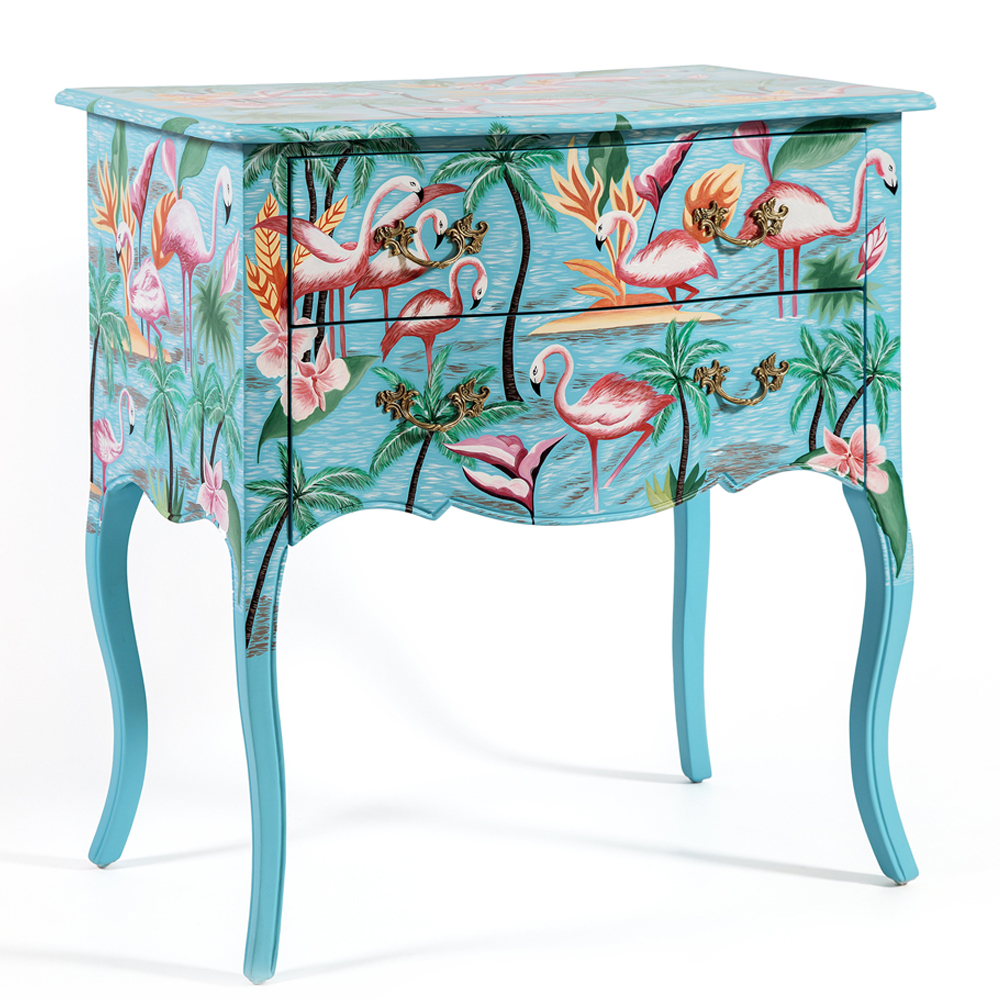Комод с росписью Розовый фламинго L.XV CHEST OF DRAWERS Flowers with Flamingo