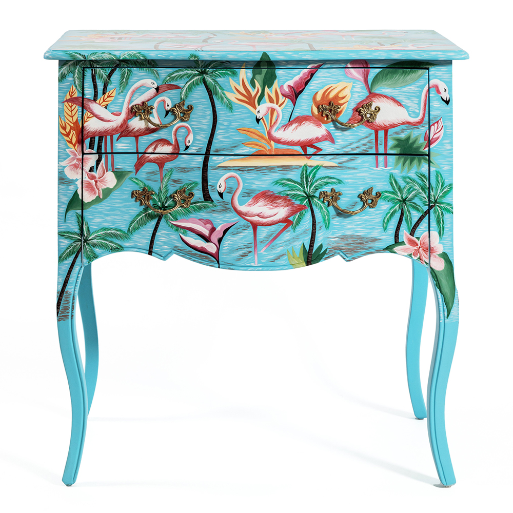 Комод с росписью Розовый фламинго L.XV CHEST OF DRAWERS Flowers with Flamingo
