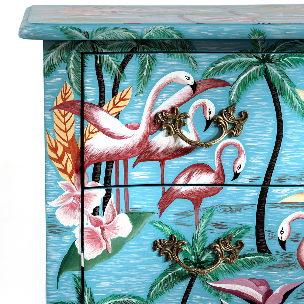 Комод с росписью Розовый фламинго L.XV CHEST OF DRAWERS Flowers with Flamingo