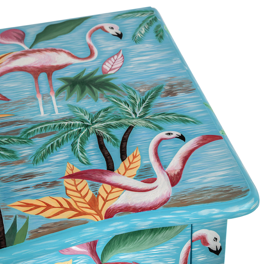Комод с росписью Розовый фламинго L.XV CHEST OF DRAWERS Flowers with Flamingo