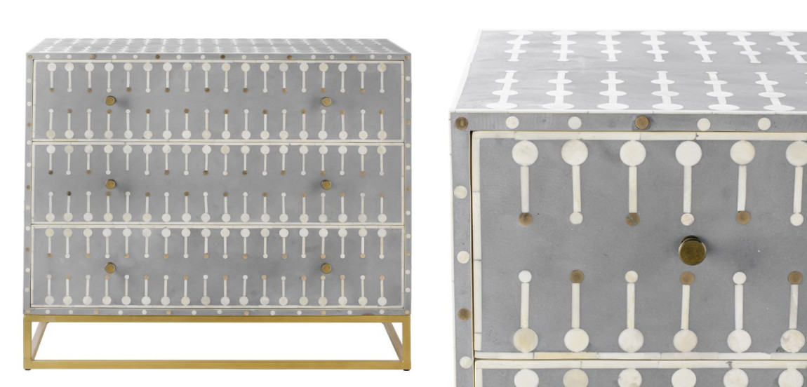 Комод серый кость BONE INLAY 3 DRAWER