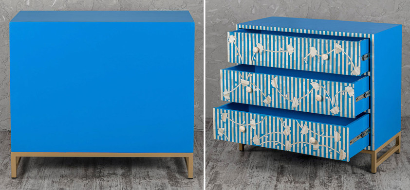 Комод синий инкрустация костью Blue Flowers