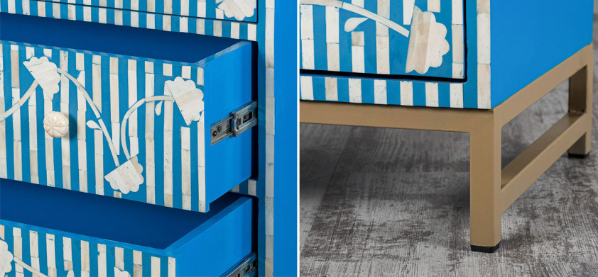 Комод синий инкрустация костью Blue Flowers