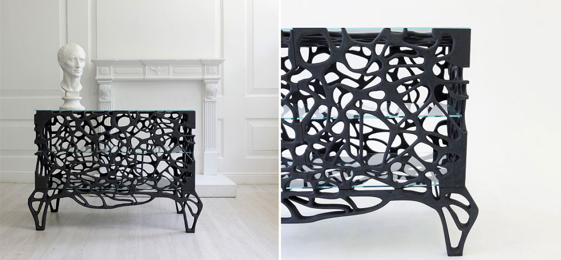 Комод со стеклянными полками в фигурном стиле Einstein Neurons