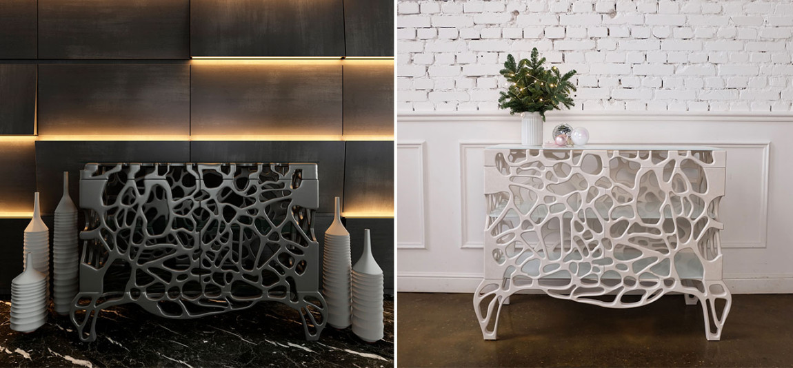 Комод со стеклянными полками в фигурном стиле Einstein Neurons