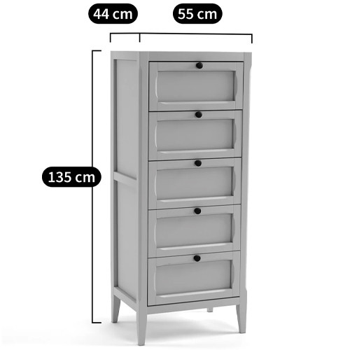 Комод узкий с 5-ю ящиками серый Silva Grey Chest of Drawers