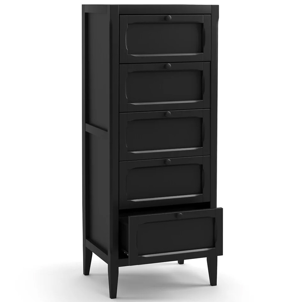 Комод узкий с 5-ю ящиками черный Silva Black Chest of Drawers
