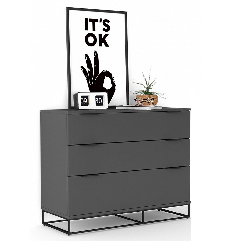 Комод цвета графит с 3-мя ящиками Strict Lines