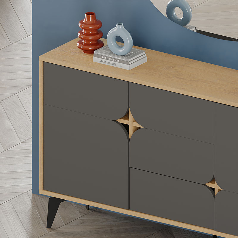 Комод цвета древесины с 3-мя дверцами и выдвижным ящиком темно-серого цвета SPARK CONSOLE OAK ANTHRACITE