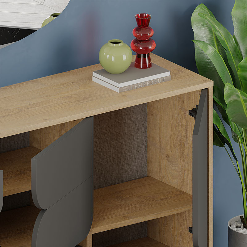 Комод цвета древесины с 3-мя дверцами и выдвижным ящиком темно-серого цвета SPARK CONSOLE OAK ANTHRACITE