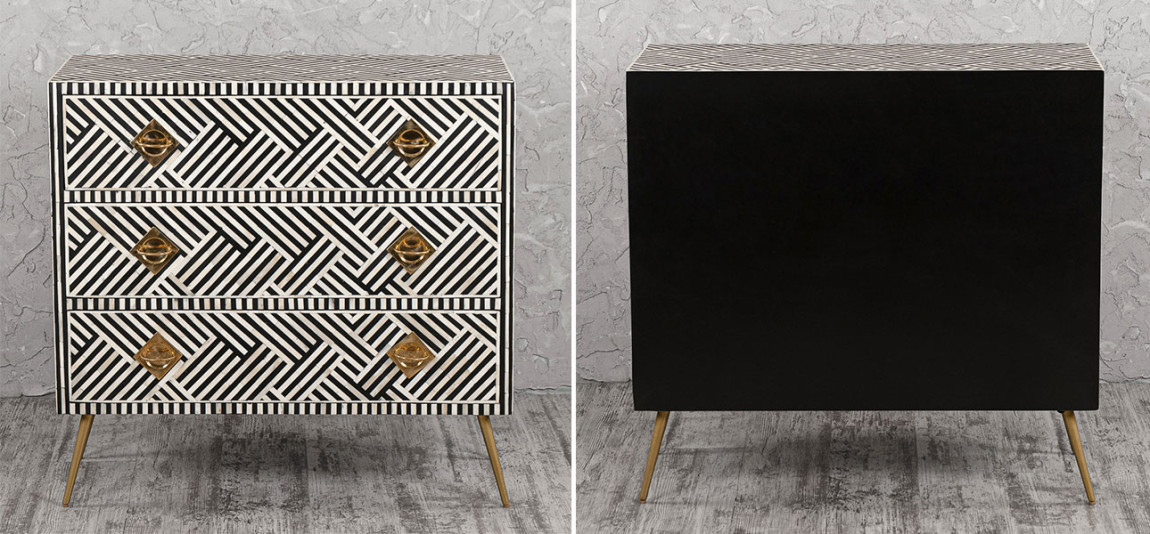 Комод черный инкрустация костью Rhombus Black