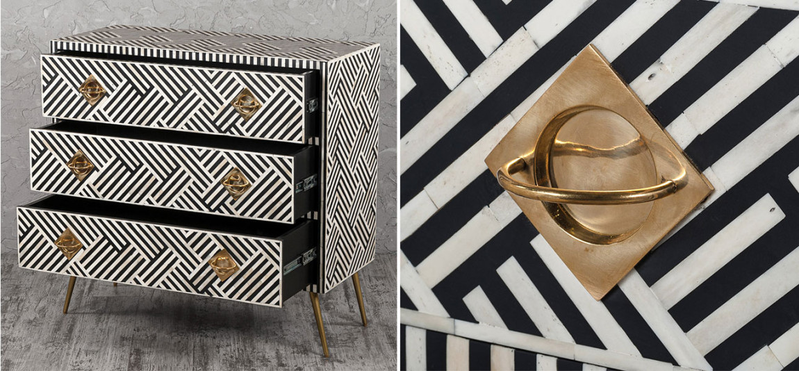 Комод черный инкрустация костью Rhombus Black