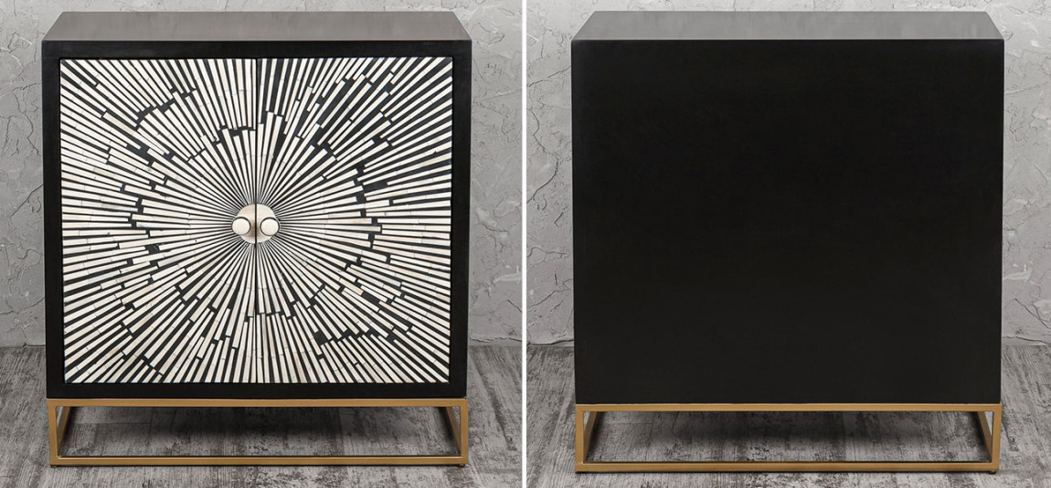 Комод черный инкрустация костью Salute