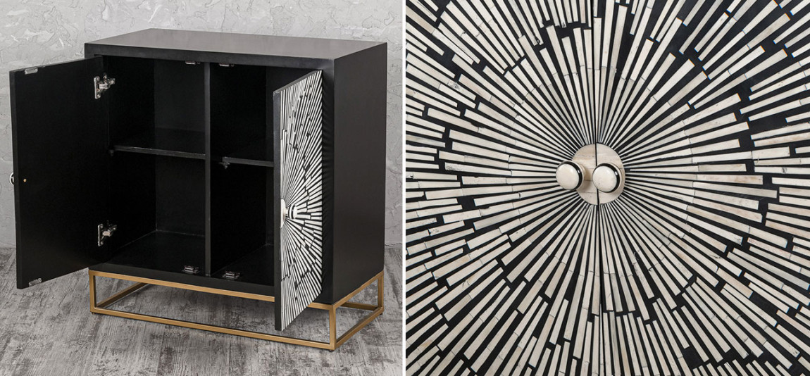 Комод черный инкрустация костью Salute