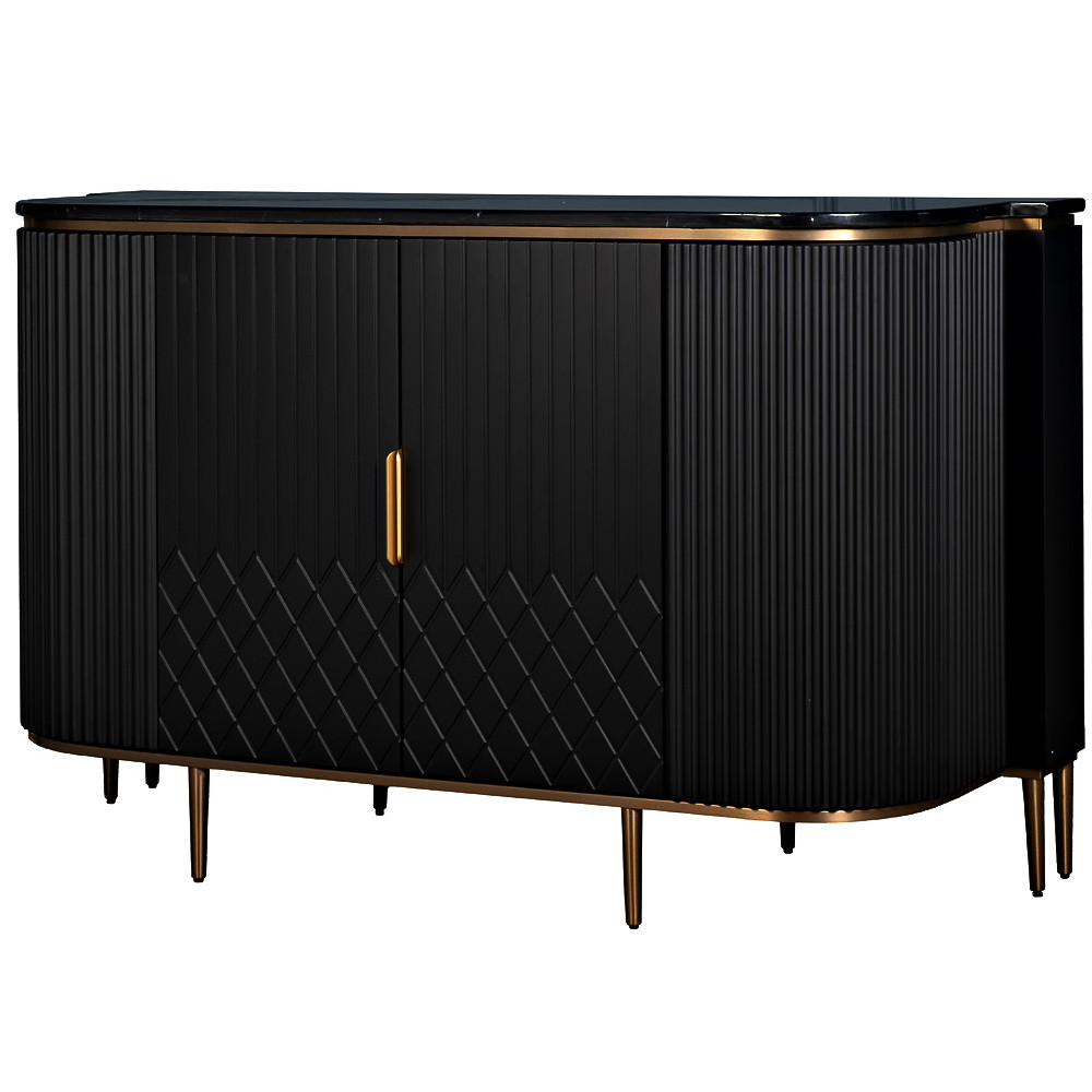 Комод черный округлой формы с рельефным фасадом Black Cut