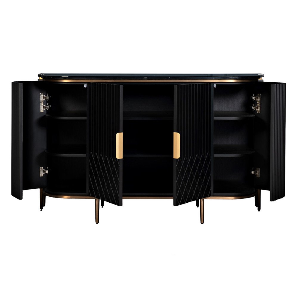 Комод черный округлой формы с рельефным фасадом Black Cut