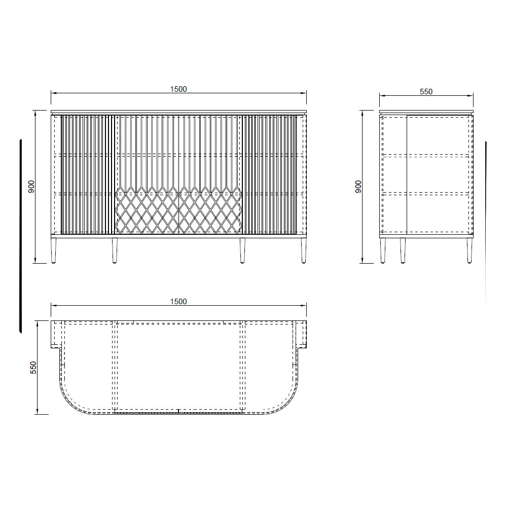 Комод черный округлой формы с рельефным фасадом Black Cut
