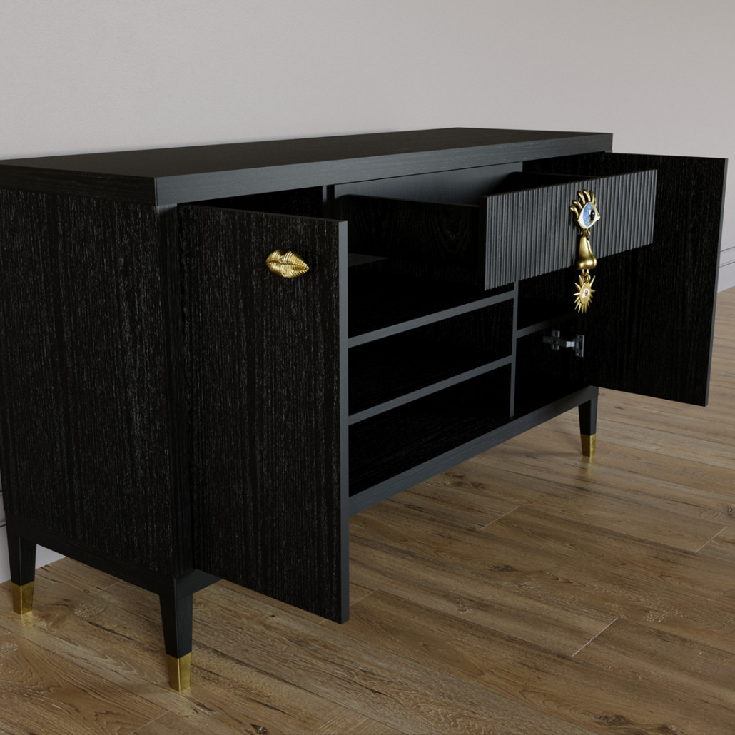 Комод-буфет Elsa Dreams Black с открытыми полками