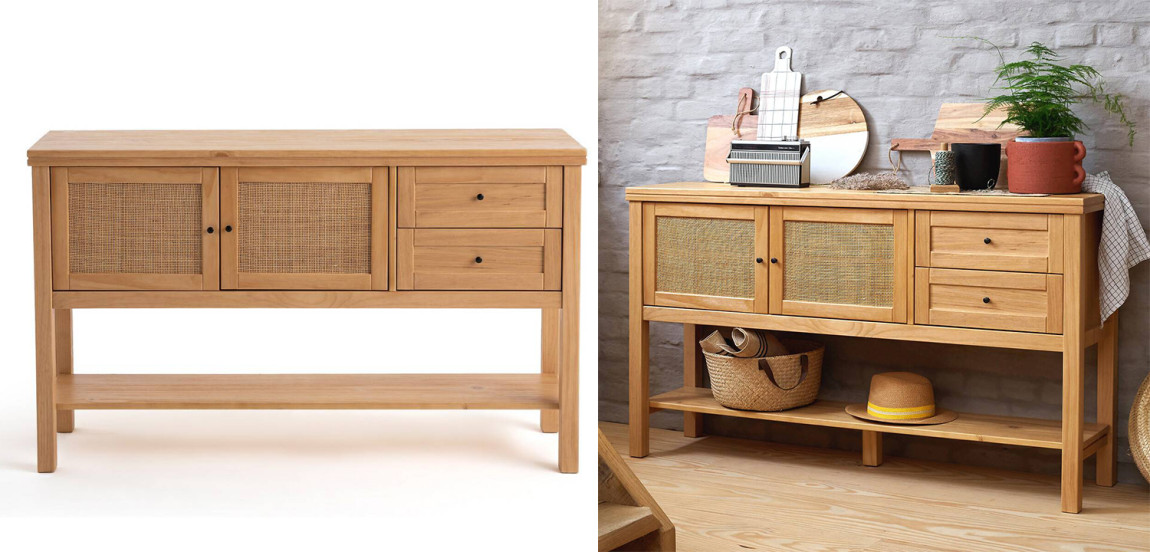 Комод-консоль в скандинавском стиле Niels Wicker с 2-мя ящиками и 2-мя плетеными дверцами